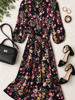 Torrid Floral Maxi Dress Black Pink Balloon Sleeve Size 3 3X